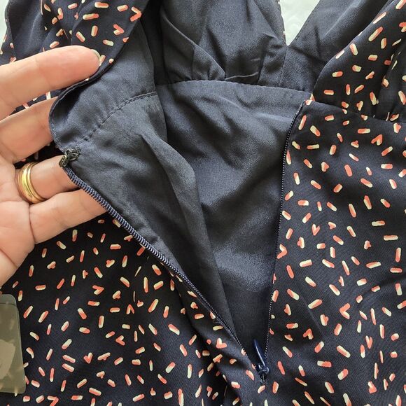 New w Tag Forever 21 Deep V Dress Small Navy Blue Coral Pink Sleeveless Zip Sexy - Picture 7 of 9